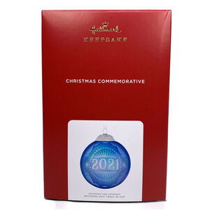Hallmark Keepsake CHRISTMAS COMMEMORATIVE Glass Ball 2021‎ Blue NIB